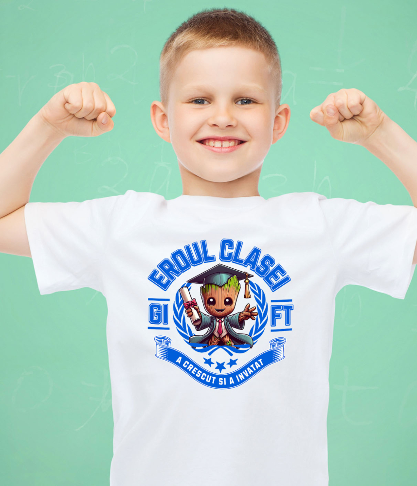 Tricou Copii cu Groot – Scoala Devine Aventuroasa 100% Bumbac, Alb, 8 Ani [3]