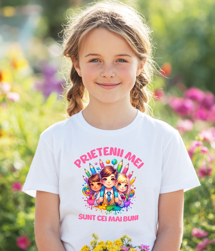 Tricou Femei, Barbati, Copii, Fata, Baiat, Unisex Personalizat Copii Gata De Școală - Creioane Colorate și Prieteni La Învățătură [3]
