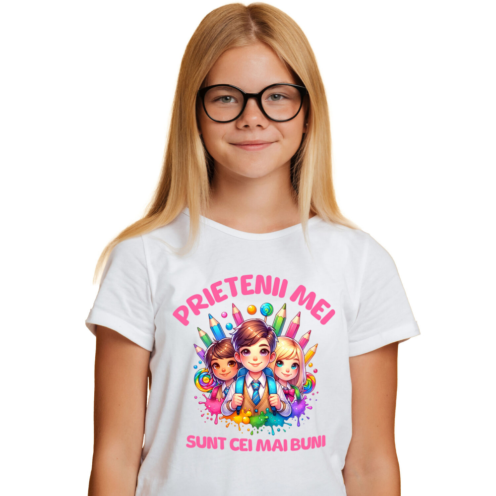 Tricou Femei, Barbati, Copii, Fata, Baiat, Unisex Personalizat Copii Gata De Școală - Creioane Colorate și Prieteni La Învățătură [1]