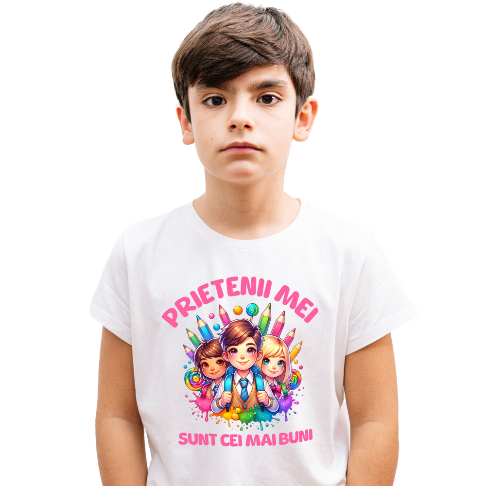 Tricou Femei, Barbati, Copii, Fata, Baiat, Unisex Personalizat Copii Gata De Școală - Creioane Colorate și Prieteni La Învățătură [2]