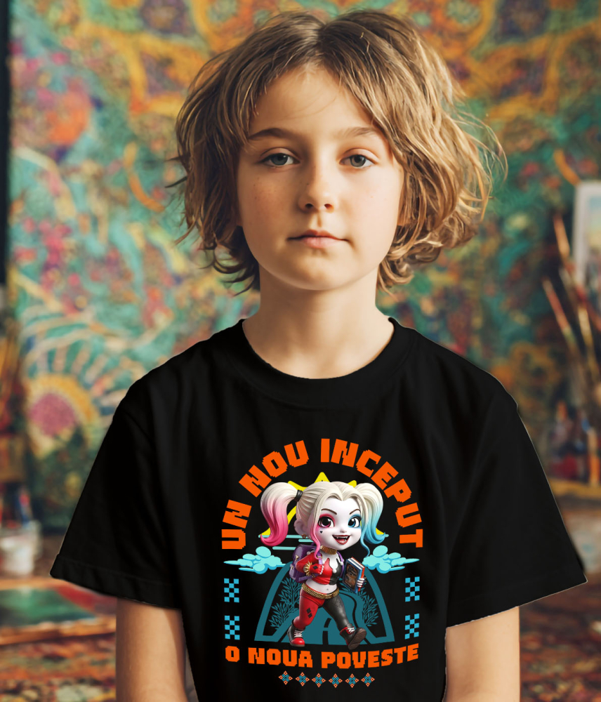 Tricou Copii cu Harley Quinn – Primii Pași Spre Cunoaștere 100% Bumbac, Negru, 12 Ani [4]