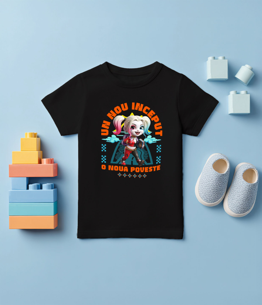 Tricou Copii cu Harley Quinn – Primii Pași Spre Cunoaștere 100% Bumbac, Negru, 12 Ani [5]