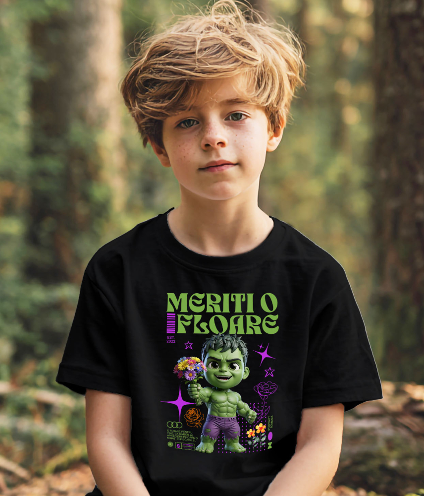 Tricou Copii cu Hulk si Flori din Lumea Disney 100% Bumbac, Negru, 12 Ani [3]