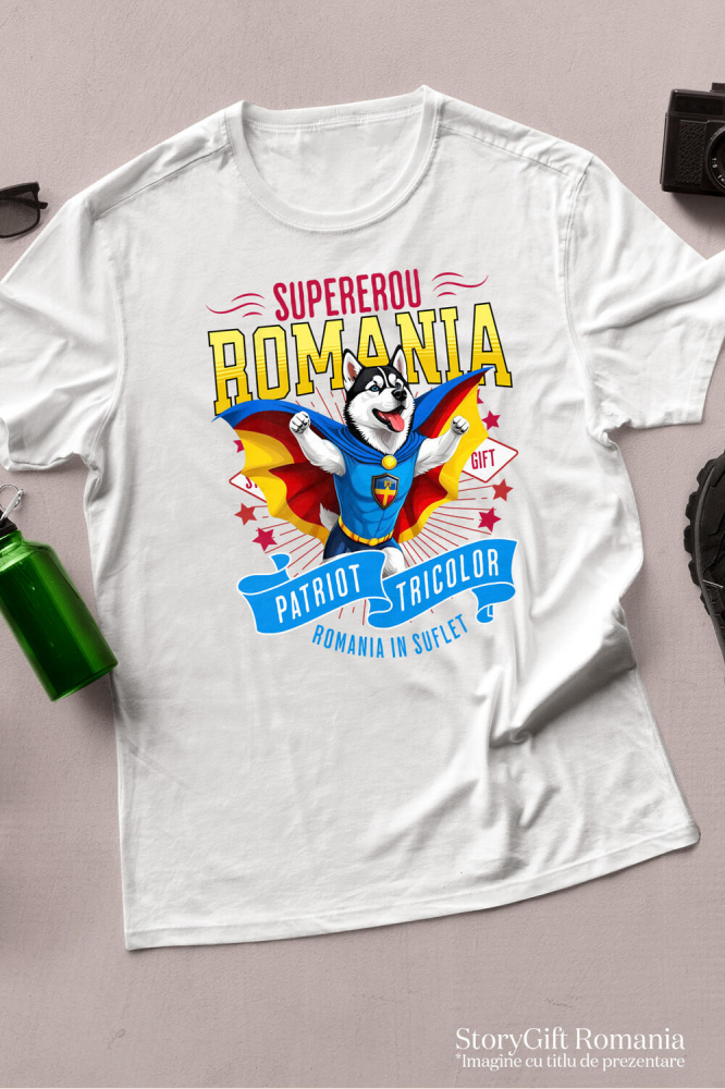 Tricou Femei, Barbati, Copii, Fata, Baiat, Unisex Personalizat Husky Siberian în Costum de Căpitan România – Cadou Personalizat pentru Iubitorii de Câini [3]