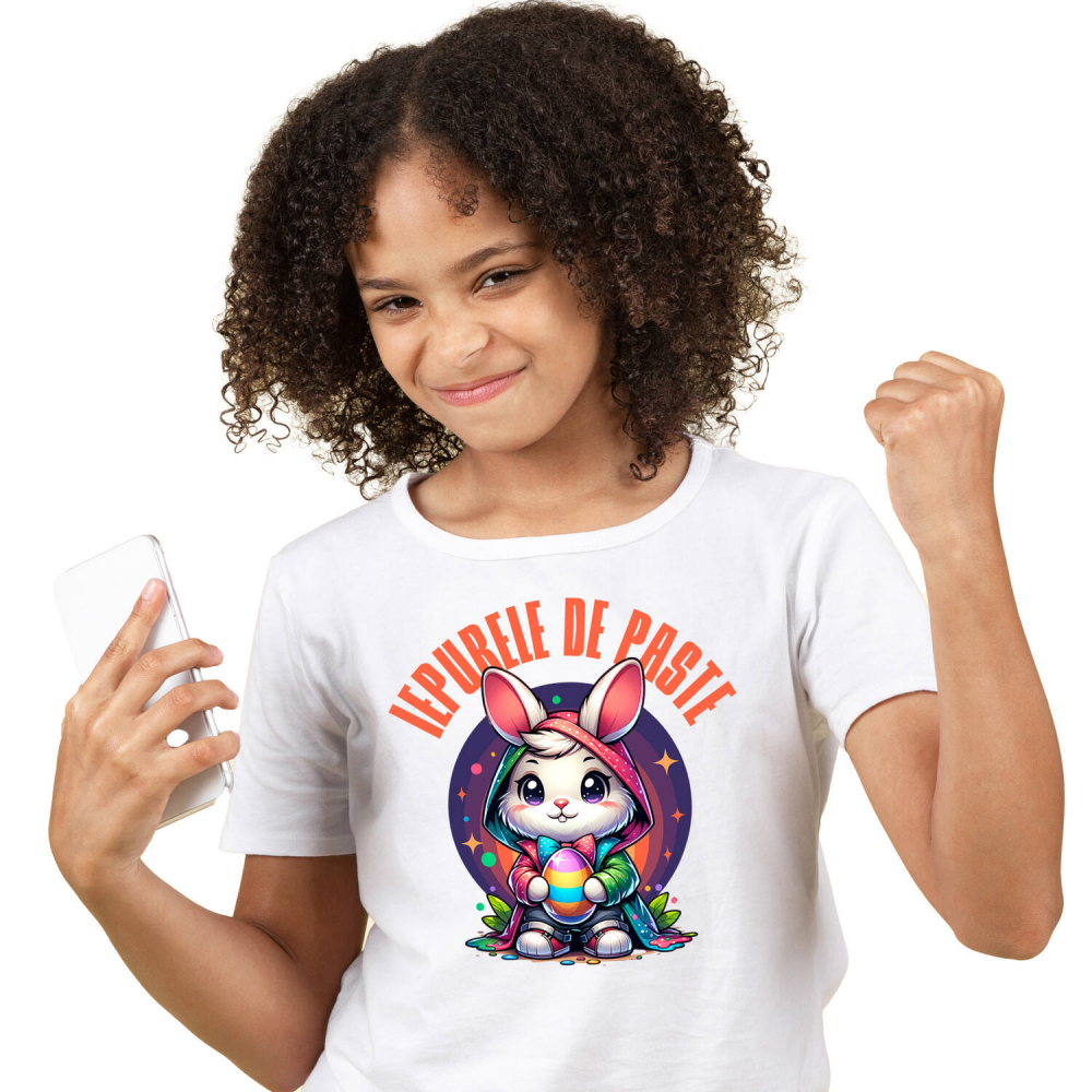 Tricou Femei, Barbati, Copii, Fata, Baiat, Unisex Personalizat "Iepure Alb Cu Pelerină Multicolor și Papion - Iepurele De Paște Perfect" [2]