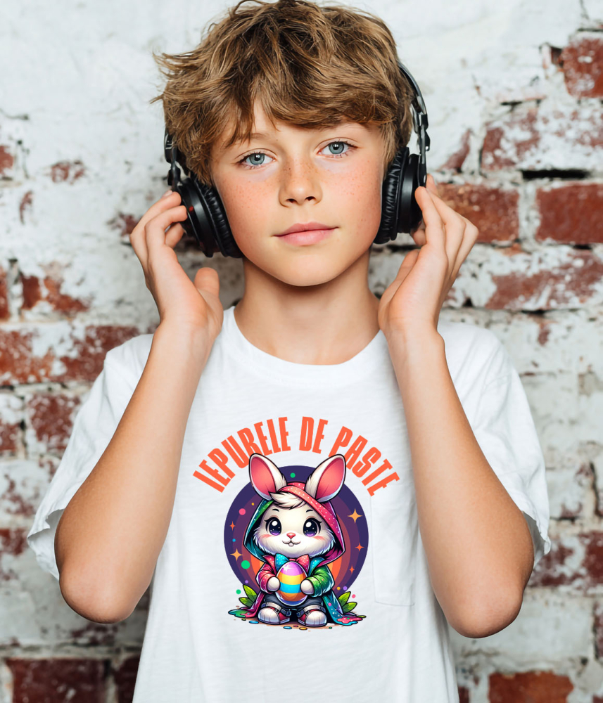 Tricou Femei, Barbati, Copii, Fata, Baiat, Unisex Personalizat "Iepure Alb Cu Pelerină Multicolor și Papion - Iepurele De Paște Perfect" [3]