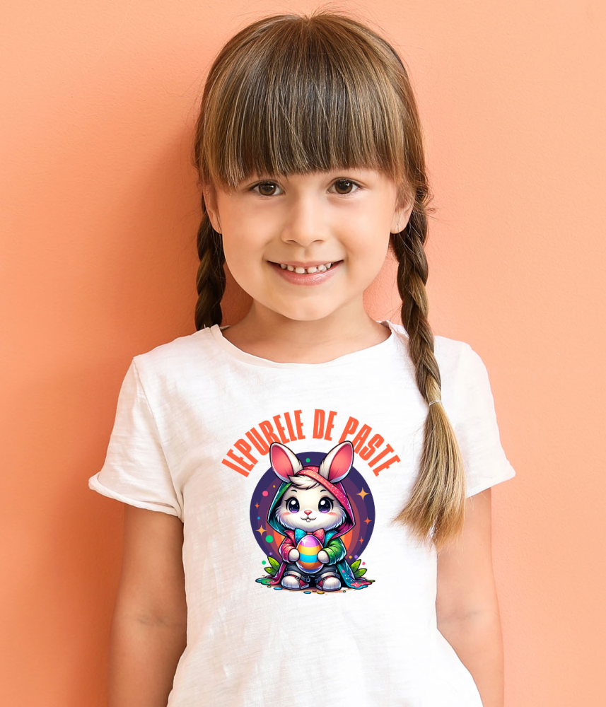 Tricou Femei, Barbati, Copii, Fata, Baiat, Unisex Personalizat "Iepure Alb Cu Pelerină Multicolor și Papion - Iepurele De Paște Perfect" [4]