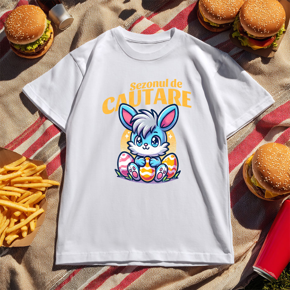 Tricou Femei, Barbati, Copii, Fata, Baiat, Unisex Personalizat "Iepure Albastru cu Freză și Ouă Colorate de Paște - Cadou pentru Copii" [5]