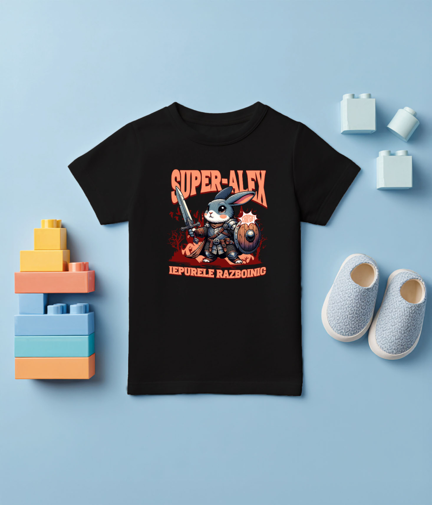 Tricou Femei, Barbati, Copii, Fata, Baiat, Unisex Personalizat Iepure Cavaler cu Armură, Sabie și Scut - Cadou Personalizat pentru Copii [5]