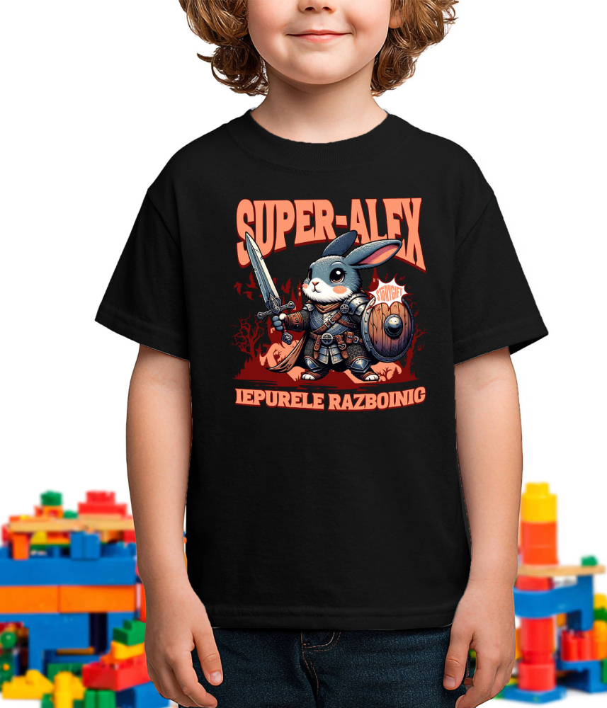 Tricou Femei, Barbati, Copii, Fata, Baiat, Unisex Personalizat Iepure Cavaler cu Armură, Sabie și Scut - Cadou Personalizat pentru Copii [3]