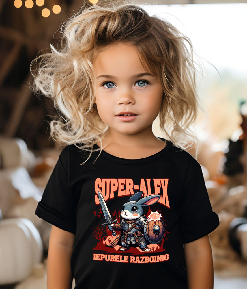 Tricou Femei, Barbati, Copii, Fata, Baiat, Unisex Personalizat Iepure Cavaler cu Armură, Sabie și Scut - Cadou Personalizat pentru Copii [4]