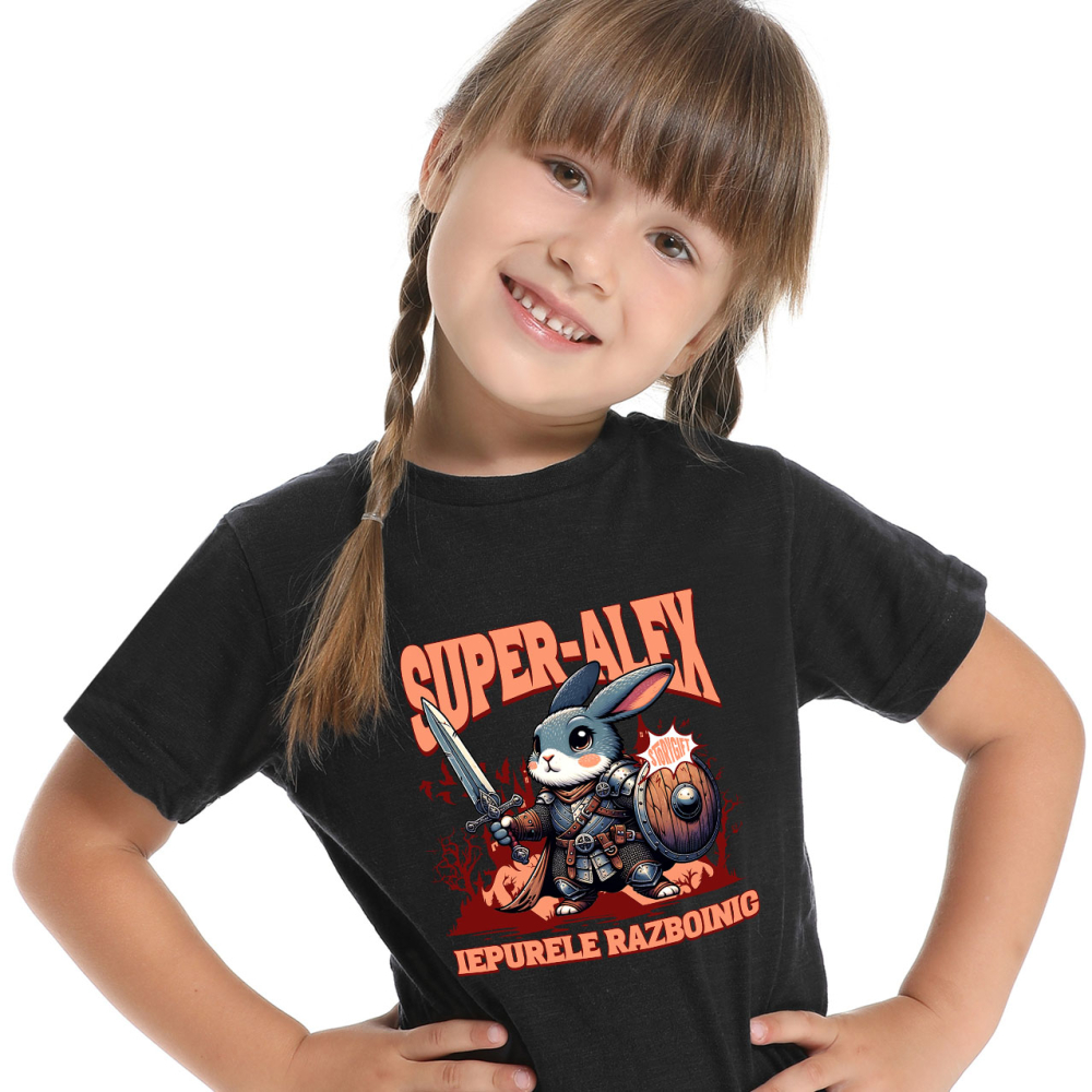 Tricou Femei, Barbati, Copii, Fata, Baiat, Unisex Personalizat Iepure Cavaler cu Armură, Sabie și Scut - Cadou Personalizat pentru Copii [2]