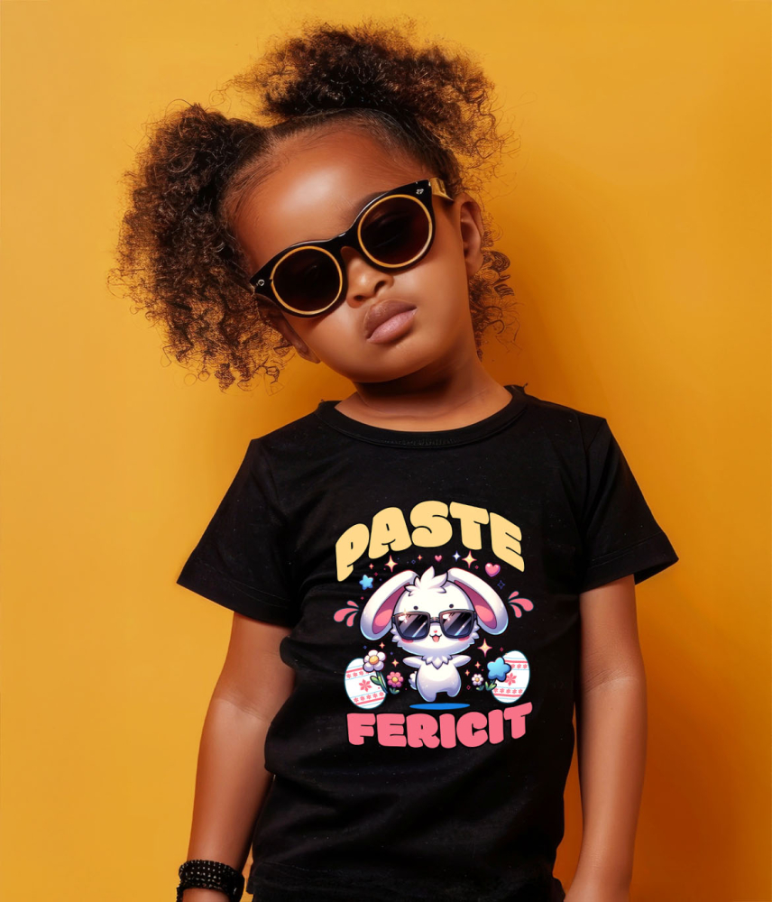 Tricou Femei, Barbati, Copii, Fata, Baiat, Unisex Personalizat "Iepure Cool Alb Cu Ochelari De Soare - Paște Fericit Cu Ouă Colorate și Flori" [4]