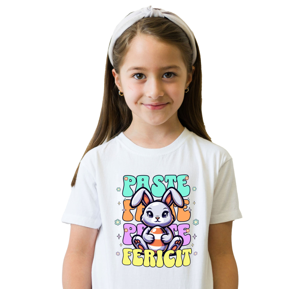Tricou Femei, Barbati, Copii, Fata, Baiat, Unisex Personalizat "Iepure de Paște Vesel cu Ou Colorat – Paște Fericit și Sărbători Vesele" [2]