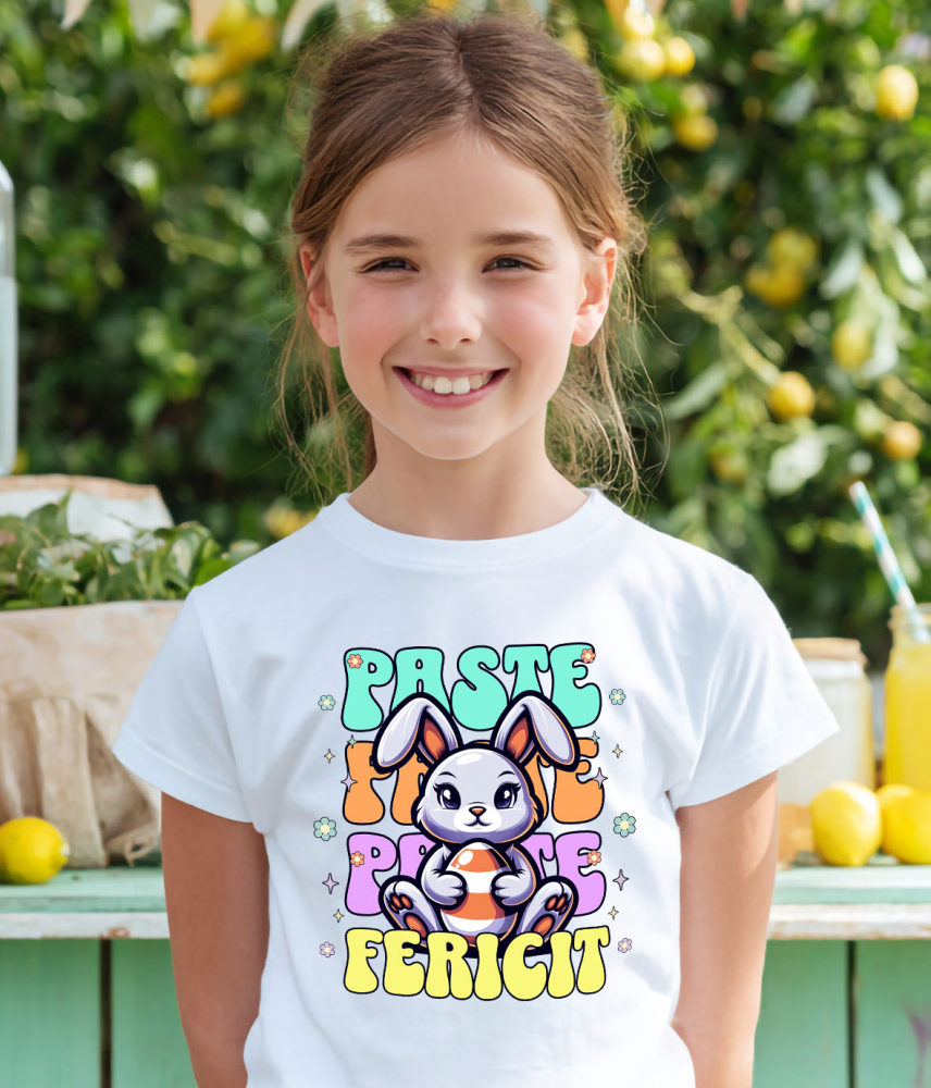 Tricou Femei, Barbati, Copii, Fata, Baiat, Unisex Personalizat "Iepure de Paște Vesel cu Ou Colorat – Paște Fericit și Sărbători Vesele" [4]