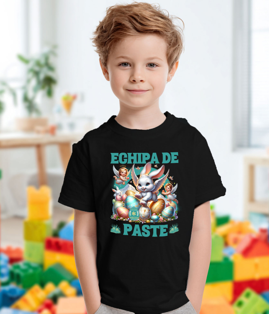 Tricou Femei, Barbati, Copii, Fata, Baiat, Unisex Personalizat "Iepure Fericit Cu Aripi De Înger și Ouă Colorate - Paște Cu Bebelusi Îngeri" [3]