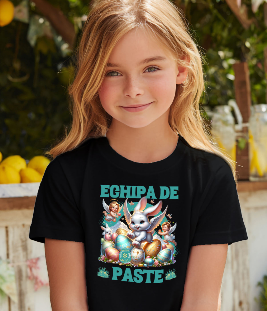 Tricou Femei, Barbati, Copii, Fata, Baiat, Unisex Personalizat "Iepure Fericit Cu Aripi De Înger și Ouă Colorate - Paște Cu Bebelusi Îngeri" [4]