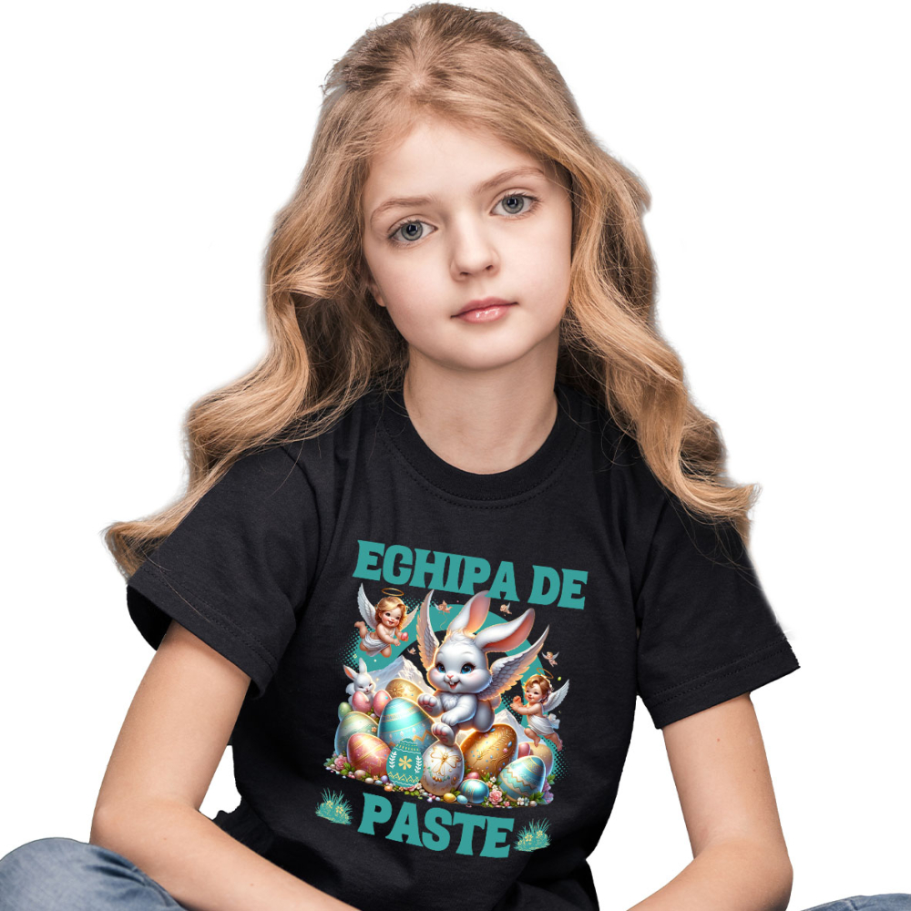 Tricou Femei, Barbati, Copii, Fata, Baiat, Unisex Personalizat "Iepure Fericit Cu Aripi De Înger și Ouă Colorate - Paște Cu Bebelusi Îngeri" [2]