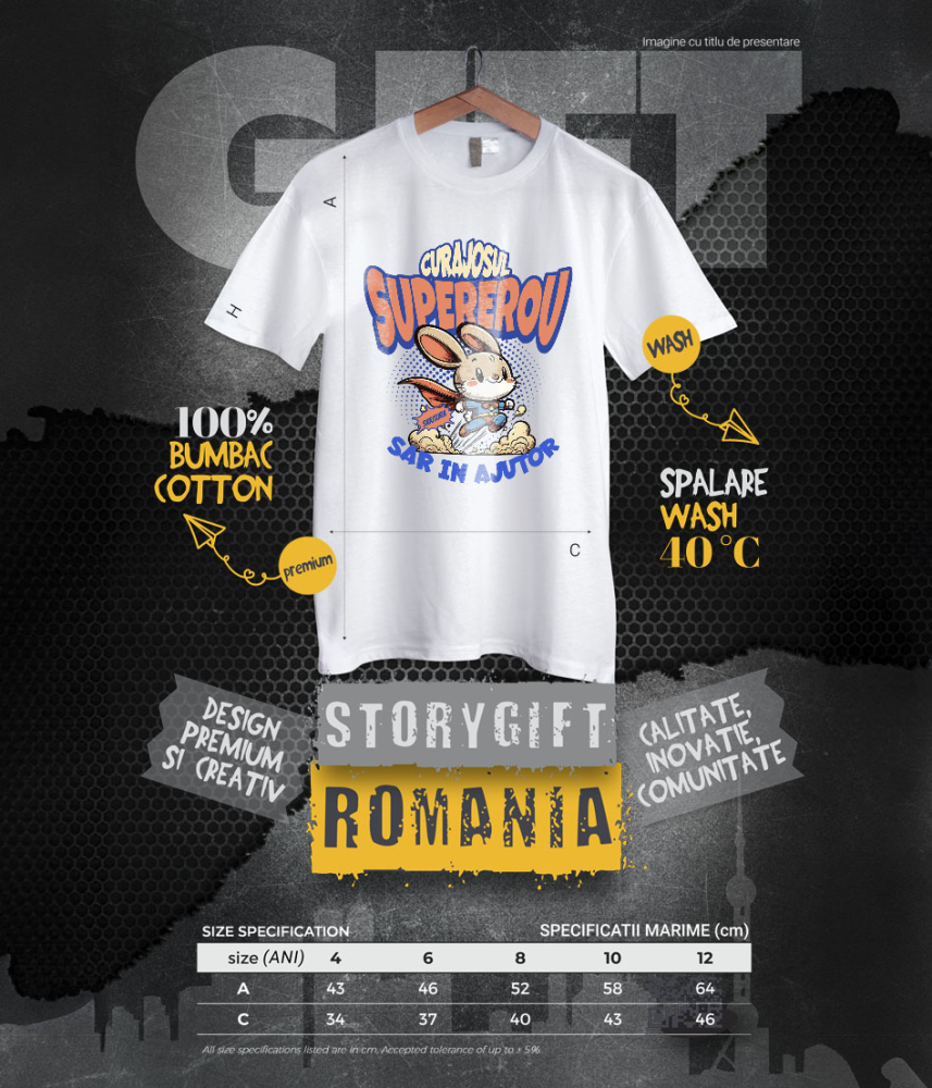 Tricou Femei, Barbati, Copii, Fata, Baiat, Unisex Personalizat Iepure În Costum De Super Erou Cu Pelerină Roșie – Cadou Personalizat Pentru Copii [6]