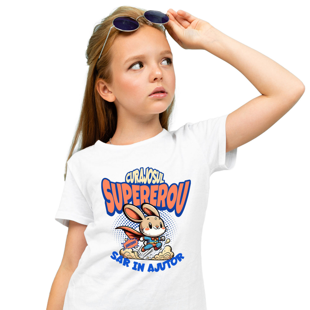 Tricou Femei, Barbati, Copii, Fata, Baiat, Unisex Personalizat Iepure În Costum De Super Erou Cu Pelerină Roșie – Cadou Personalizat Pentru Copii [2]