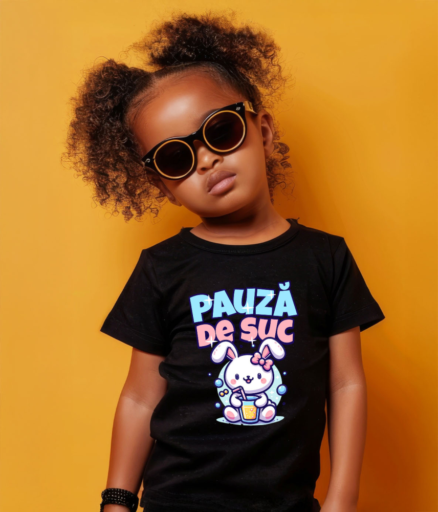 Tricou Femei, Barbati, Copii, Fata, Baiat, Unisex Personalizat „Iepure Roz cu Pahar de Suc – Pauză de Suc Copii Bule, Cadou Personalizat pentru Micuți” [4]
