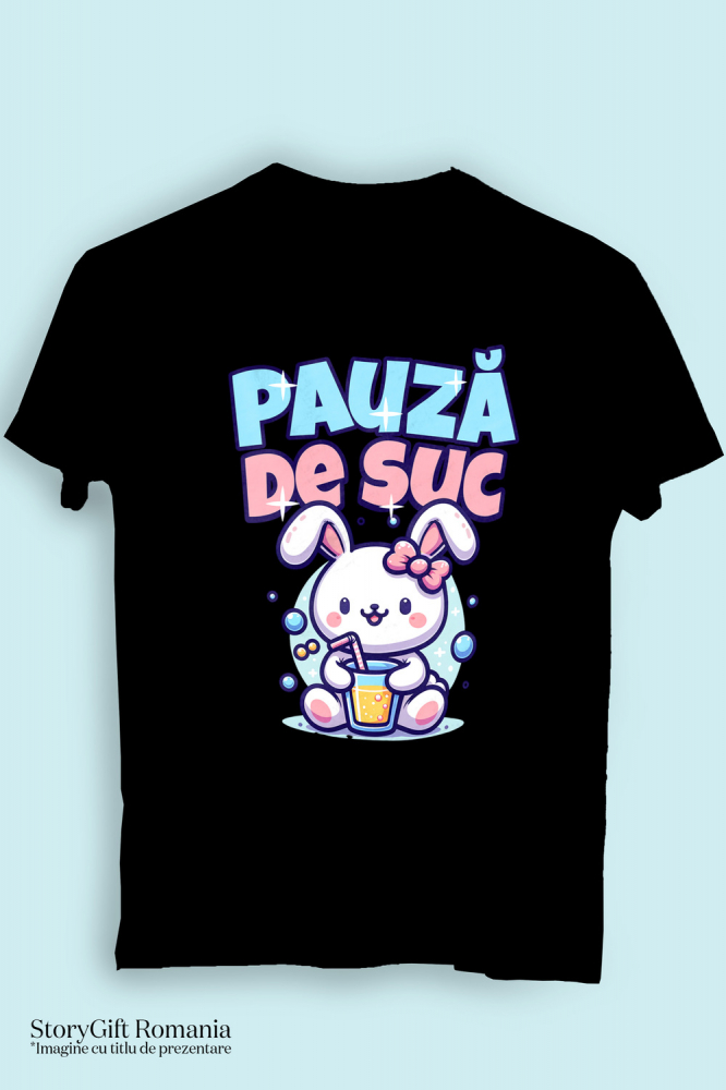 Tricou Femei, Barbati, Copii, Fata, Baiat, Unisex Personalizat „Iepure Roz cu Pahar de Suc – Pauză de Suc Copii Bule, Cadou Personalizat pentru Micuți” [3]