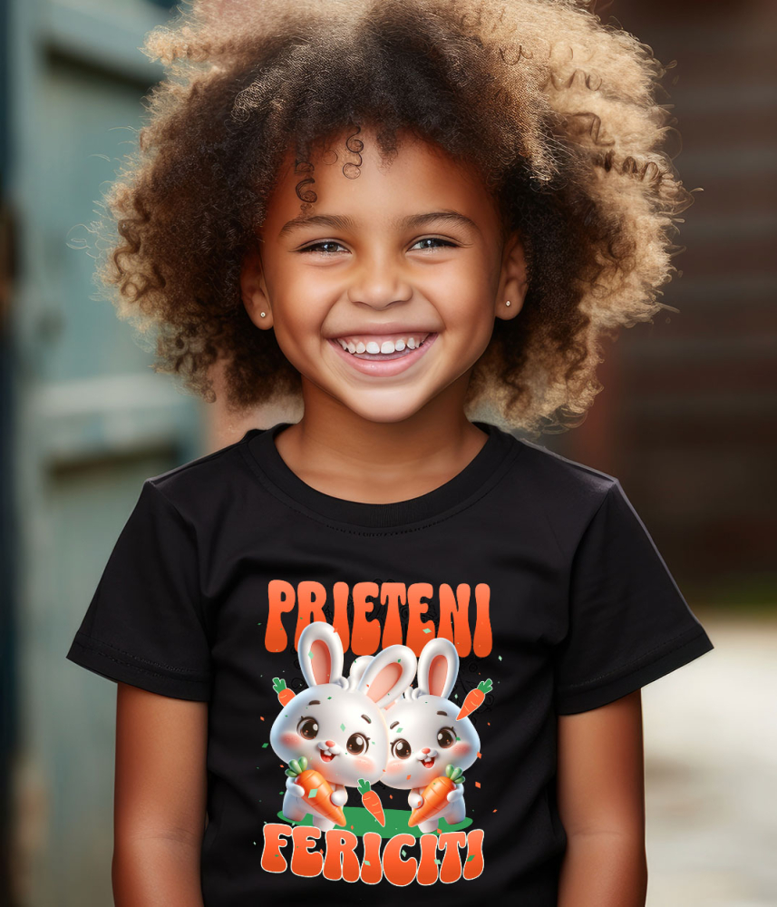 Tricou Femei, Barbati, Copii, Fata, Baiat, Unisex Personalizat "Iepuri Albi cu Morcovi - Prieteni Fericiți | Cadou Personalizat Paște" [4]