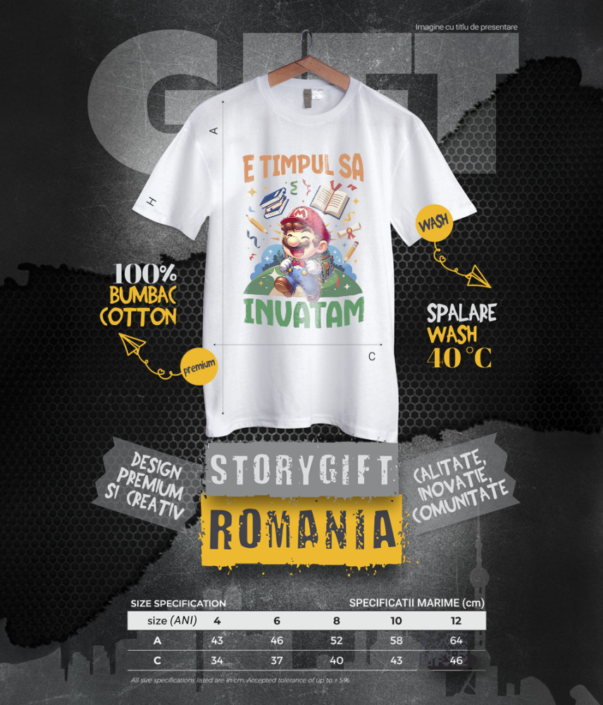 Tricou Copii cu Incepem Sa Invatam Cu Minecraft: Distractie Pe Fiecare Bloc 100% Bumbac, Alb, 8 Ani [6]