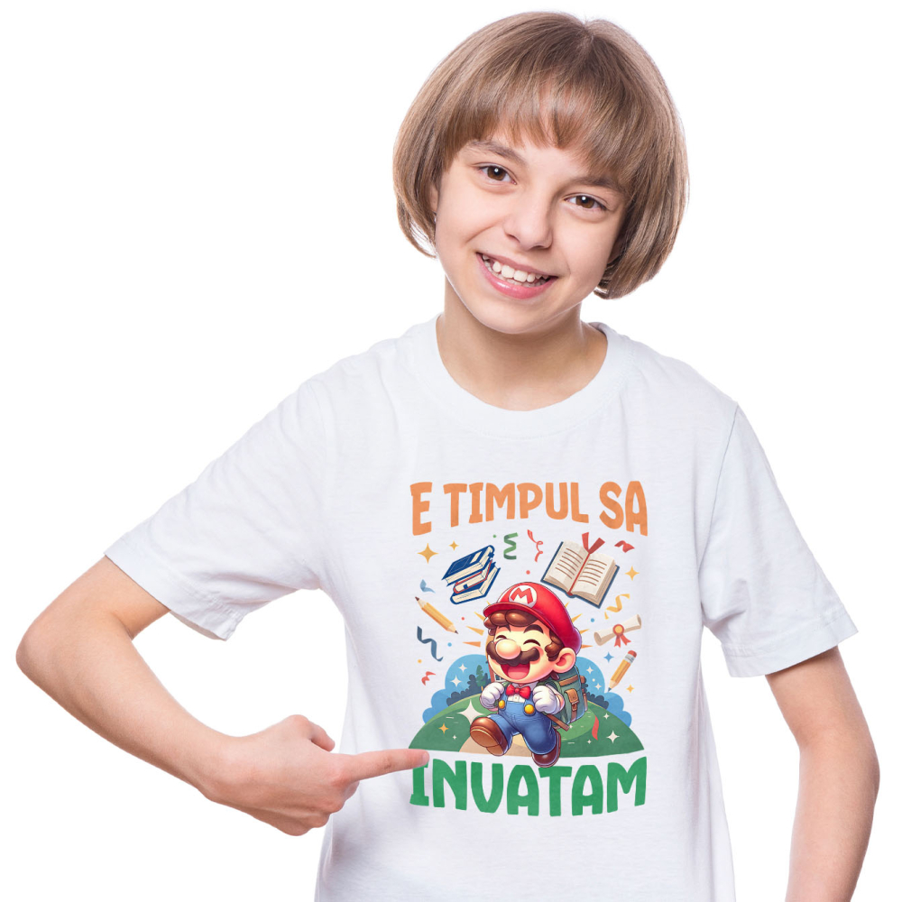 Tricou Copii cu Incepem Sa Invatam Cu Minecraft: Distractie Pe Fiecare Bloc 100% Bumbac, Alb, 8 Ani [2]