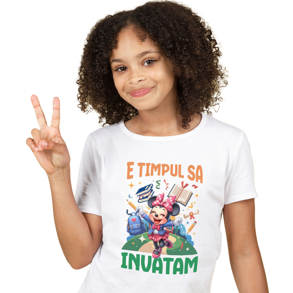 Tricou Copii cu Începem Să Învățăm Cu Minnie Mouse: Lecții De Neuitat 100% Bumbac, Alb, 12 Ani [2]