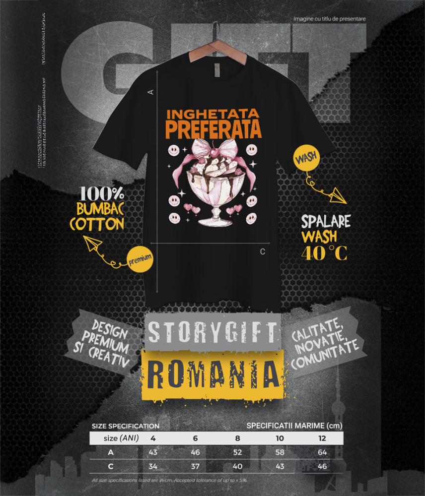 Tricou Femei, Barbati, Copii, Fata, Baiat, Unisex Personalizat Înghețată Elegantă În Pahar Cu Funda Roz și Cireșe Smiley | Cadou Personalizat Pentru Familie și Copii [6]