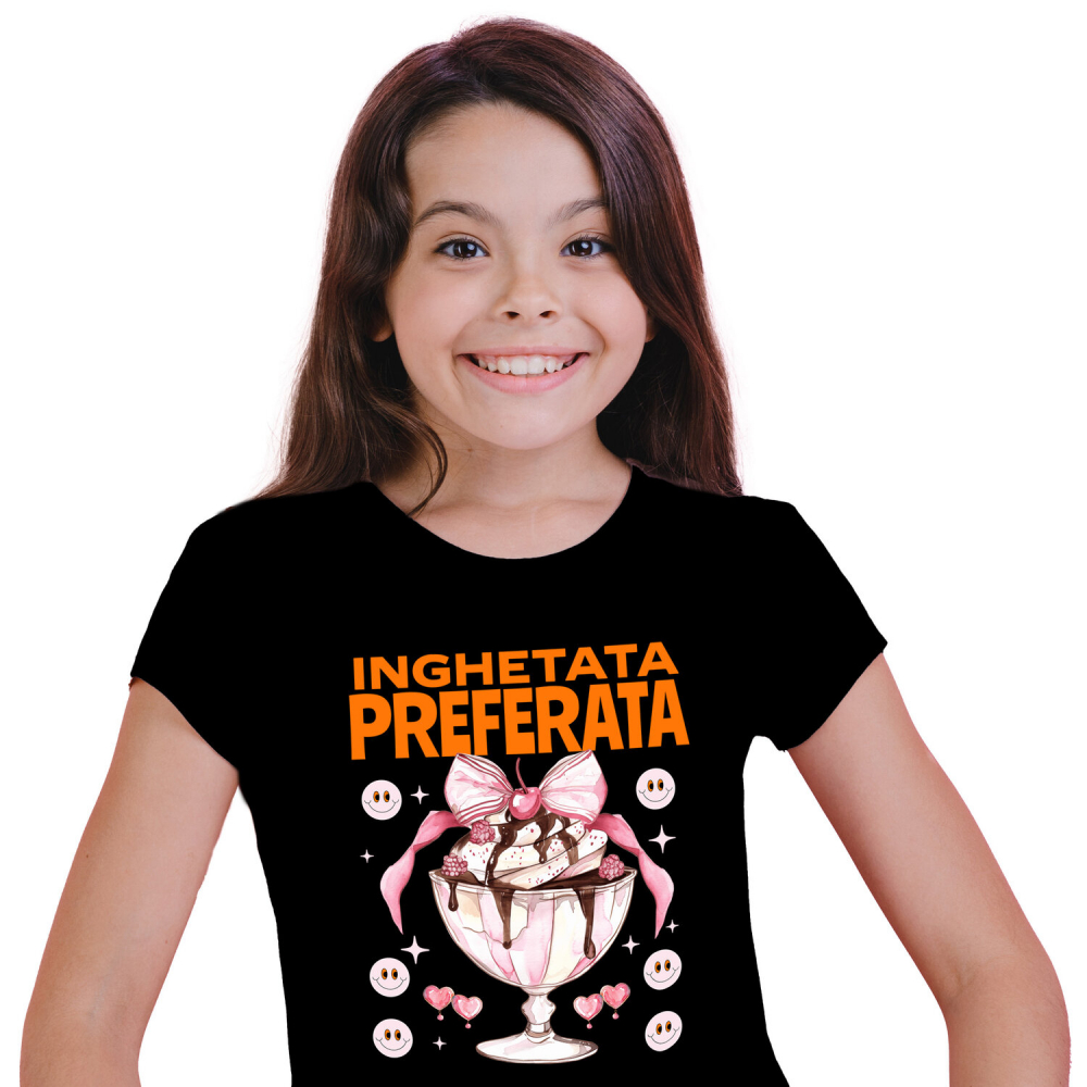 Tricou Femei, Barbati, Copii, Fata, Baiat, Unisex Personalizat Înghețată Elegantă În Pahar Cu Funda Roz și Cireșe Smiley | Cadou Personalizat Pentru Familie și Copii [1]