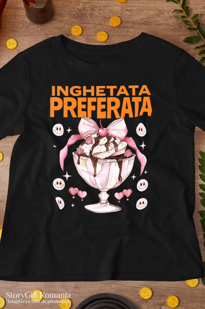 Tricou Femei, Barbati, Copii, Fata, Baiat, Unisex Personalizat Înghețată Elegantă În Pahar Cu Funda Roz și Cireșe Smiley | Cadou Personalizat Pentru Familie și Copii [3]