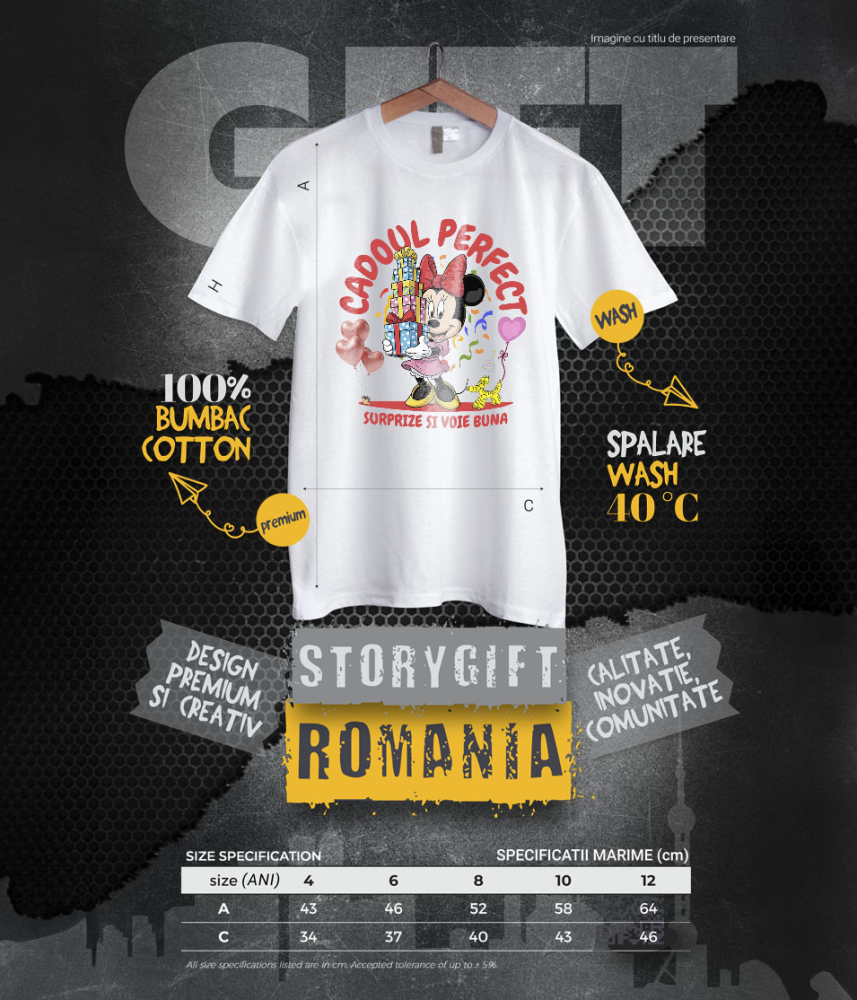 Tricou Copii cu Inima Fermecata a lui Minnie - Cadou pentru O Zi Speciala 100% Bumbac, Alb, 6 Ani [6]