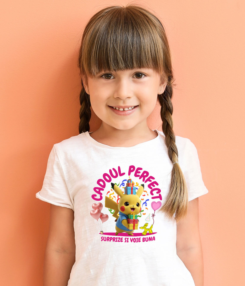 Tricou Copii cu Inima lui Pikachu - Cadou pentru Ziua Ta 100% Bumbac, Alb, 10 Ani [4]