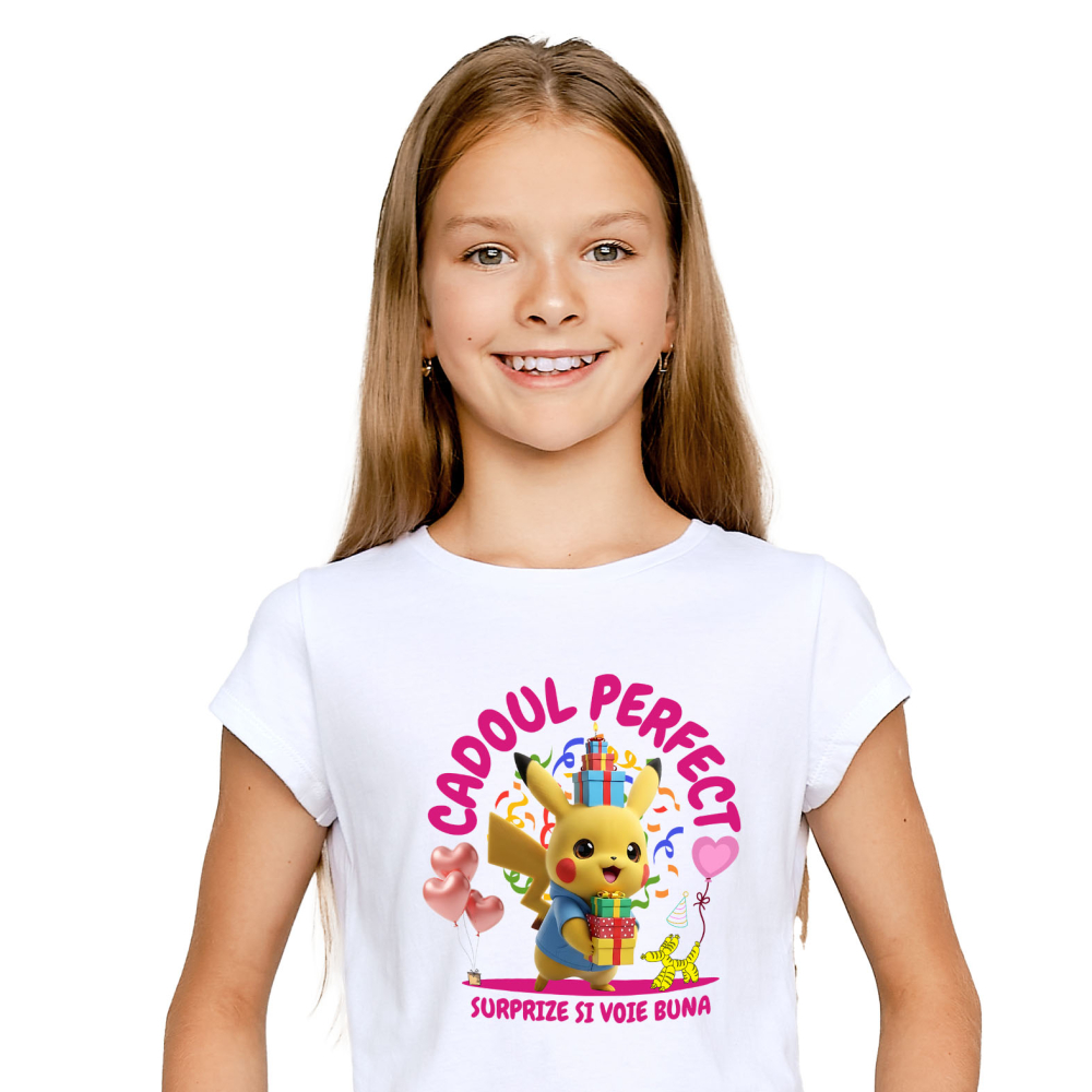 Tricou Copii cu Inima lui Pikachu - Cadou pentru Ziua Ta 100% Bumbac, Alb, 10 Ani [2]