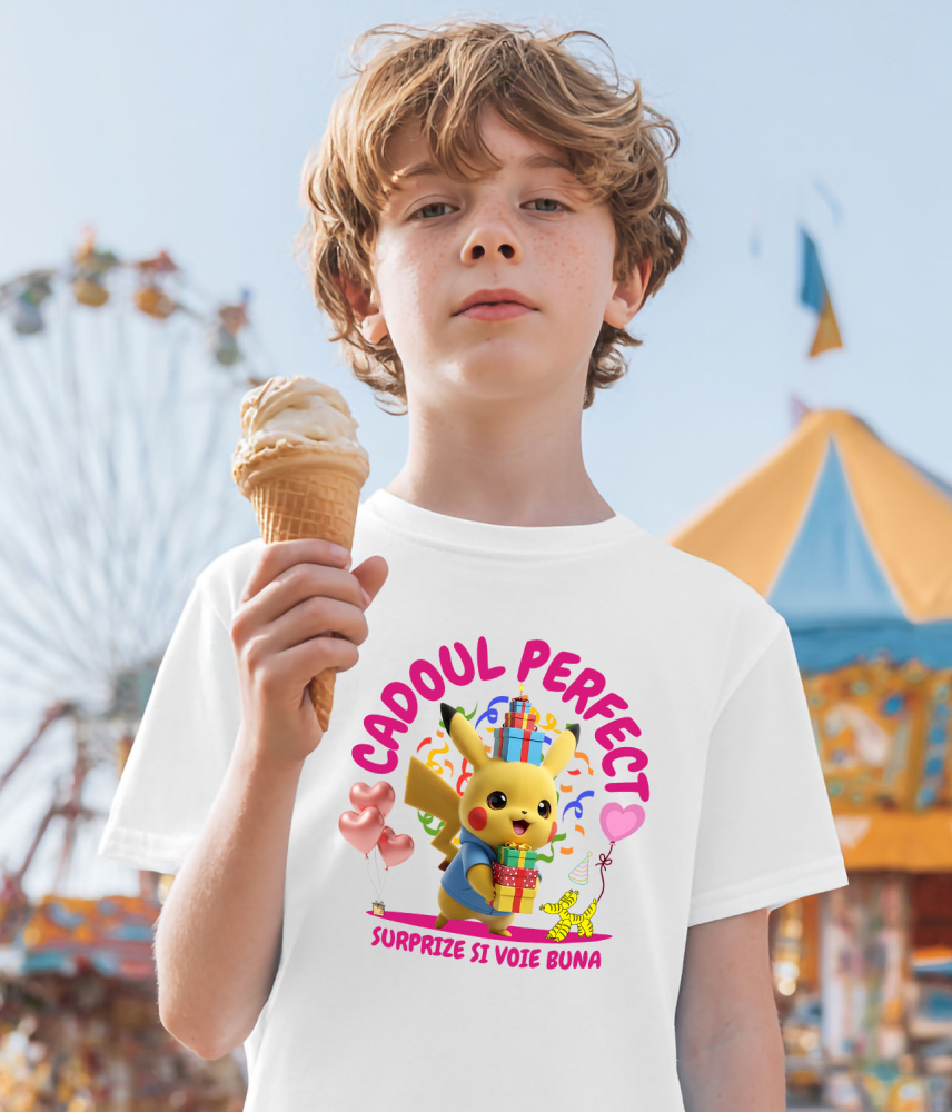 Tricou Copii cu Inima lui Pikachu - Cadou pentru Ziua Ta 100% Bumbac, Alb, 10 Ani [3]