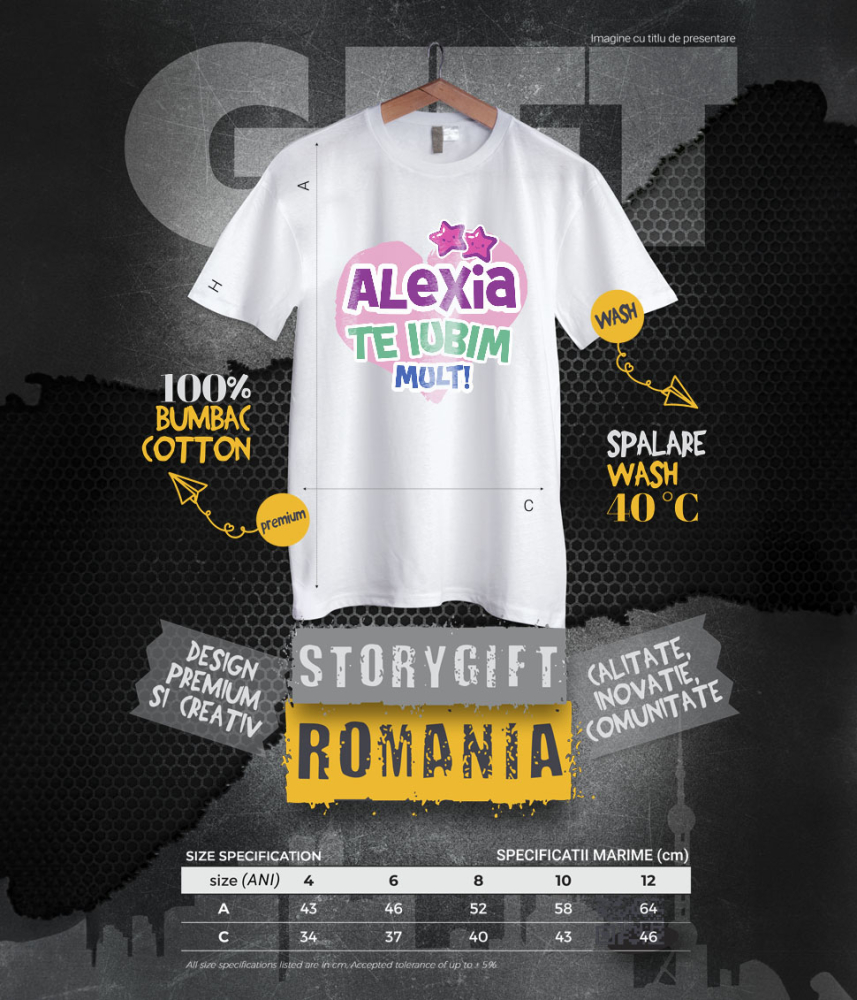 Tricou Femei, Barbati, Copii, Fata, Baiat, Unisex Personalizat "Inima Roz cu Stele Zâmbitoare - Cadou Personalizat pentru Alexia, Dragoste și Valentine's Day" [6]