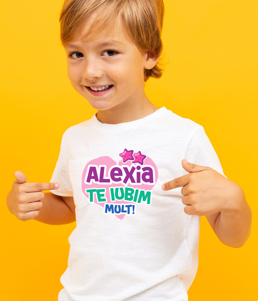 Tricou Femei, Barbati, Copii, Fata, Baiat, Unisex Personalizat "Inima Roz cu Stele Zâmbitoare - Cadou Personalizat pentru Alexia, Dragoste și Valentine's Day" [4]