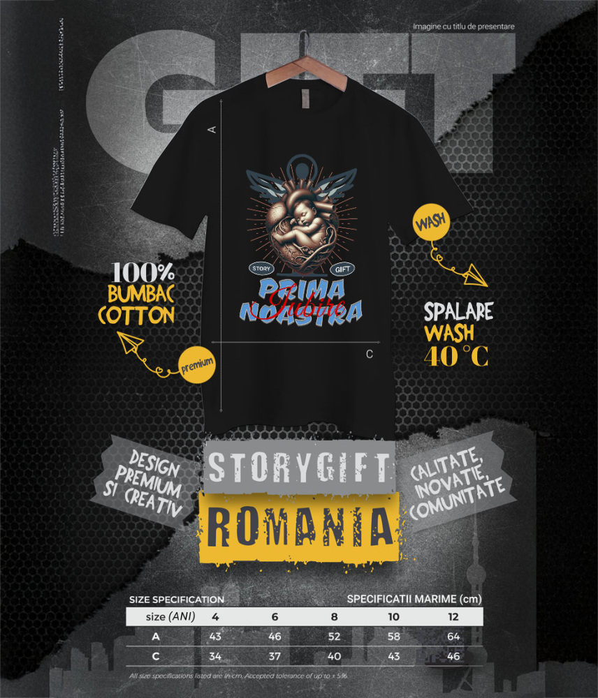 Tricou Femei, Barbati, Copii, Fata, Baiat, Unisex Personalizat "Inima Umană și Bebe – Cadouri Personalizate pentru Mama și Copii cu Mesajul Primei Iubiri" [6]