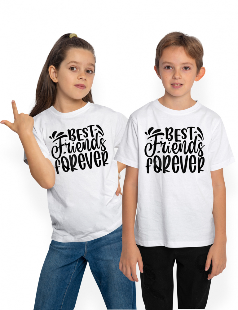 Tricou Copii cu inimioare si textul "Best friends forever" - cele mai bune prietene pentru totdeauna intelegere 100% Bumbac, Unisex, Alb, 12 Ani, 158CM [1]