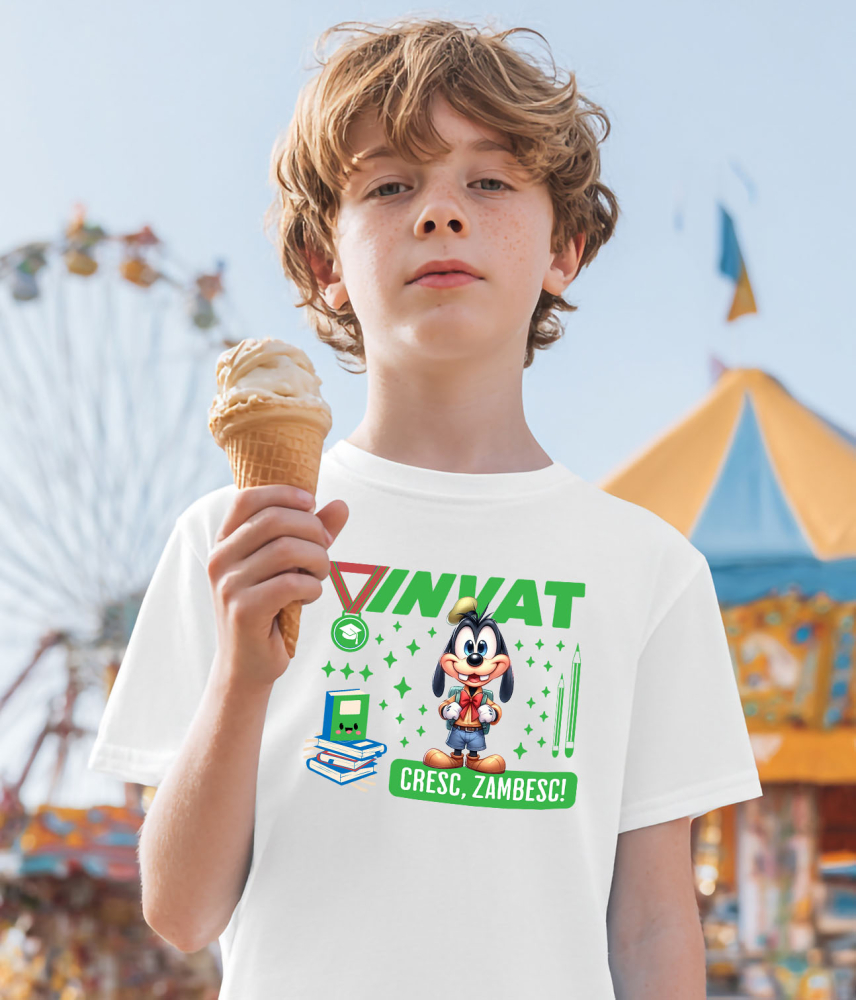 Tricou Copii cu Invat si Cresc cu Pluto 100% Bumbac, Alb, 8 Ani [3]