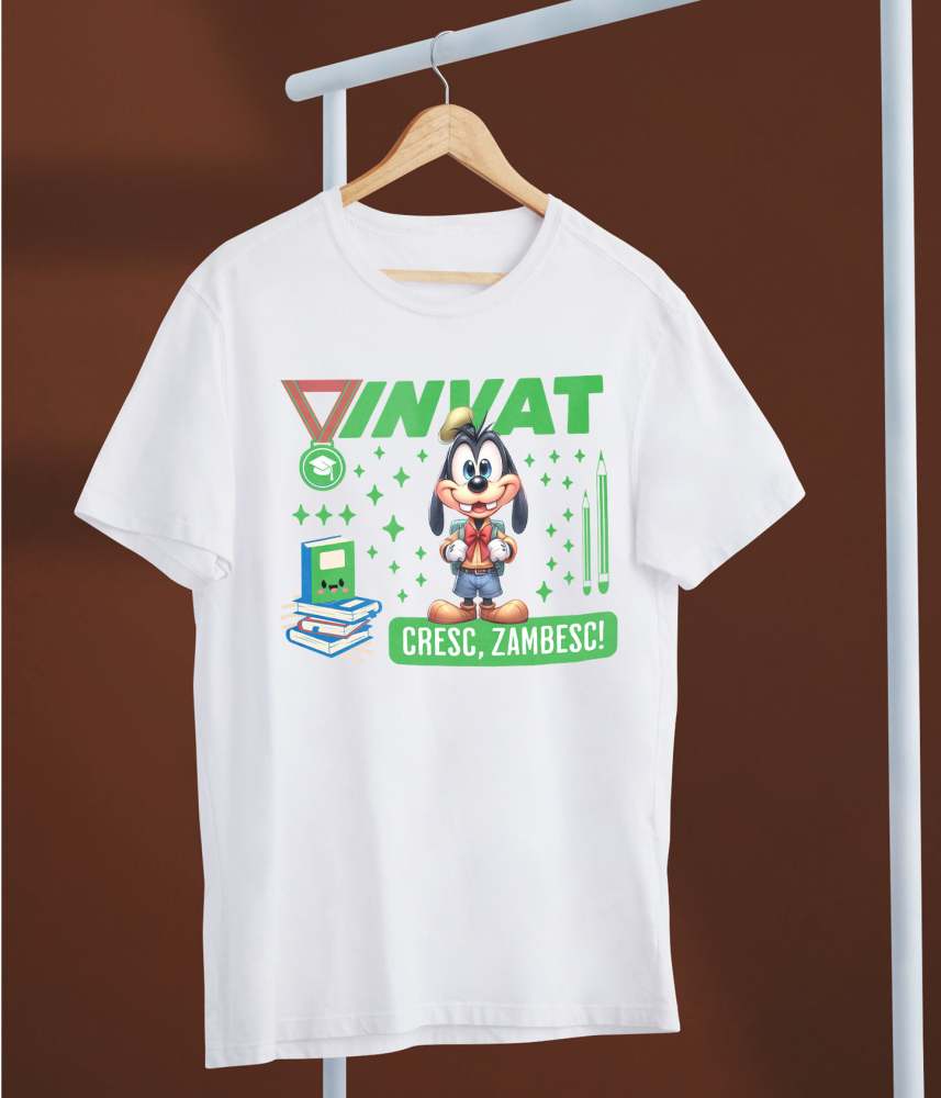 Tricou Copii cu Invat si Cresc cu Pluto 100% Bumbac, Alb, 8 Ani [5]