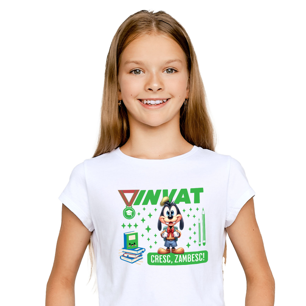 Tricou Copii cu Invat si Cresc cu Pluto 100% Bumbac, Alb, 8 Ani [2]