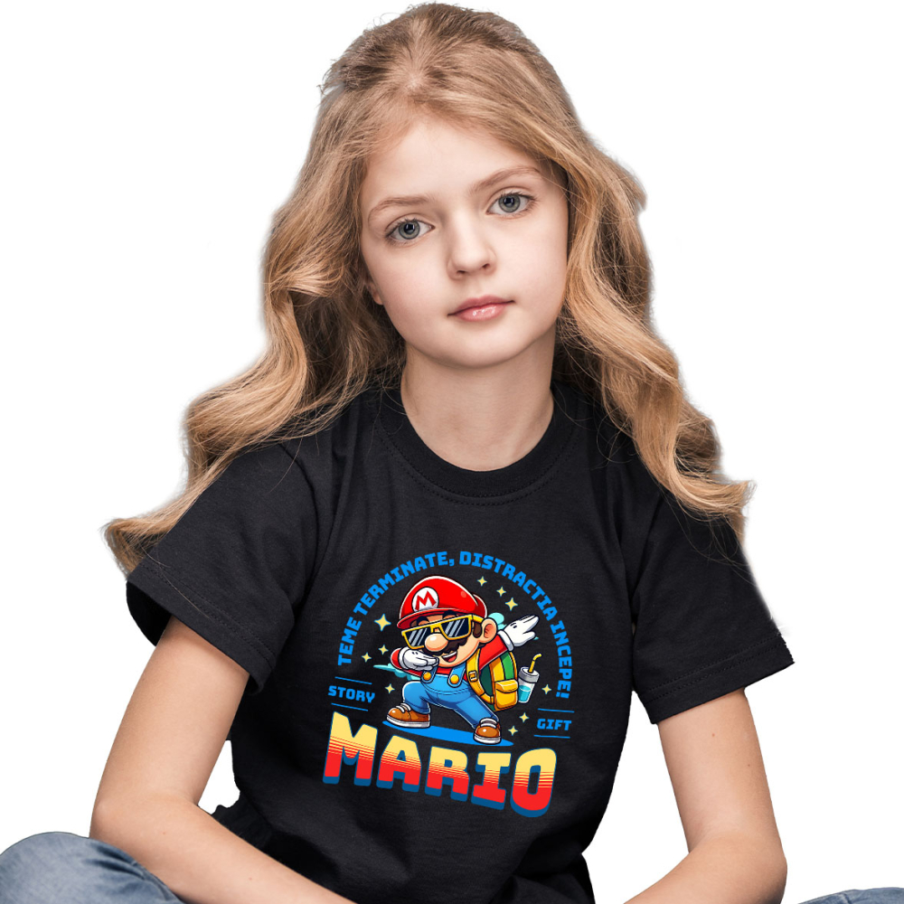 Tricou Copii cu Invata si Creste alaturi de Mario 100% Bumbac, Negru, 12 Ani [2]