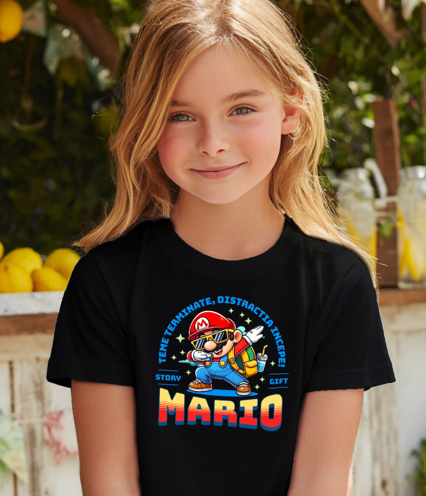 Tricou Copii cu Invata si Creste alaturi de Mario 100% Bumbac, Negru, 12 Ani [4]