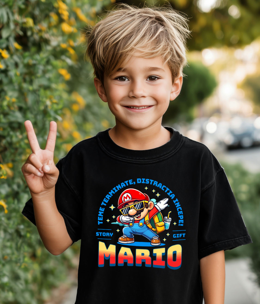 Tricou Copii cu Invata si Creste alaturi de Mario 100% Bumbac, Negru, 12 Ani [3]