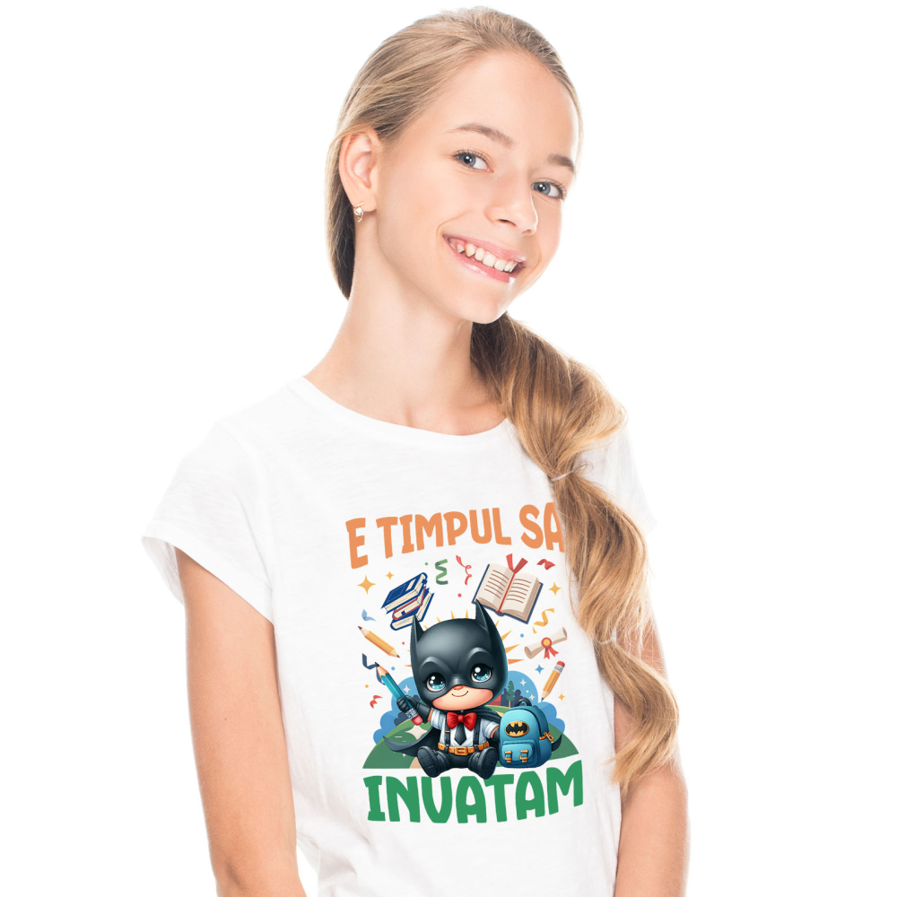 Tricou Copii cu Invata Si Zambeste Cu Batman 100% Bumbac, Alb, 10 Ani [2]