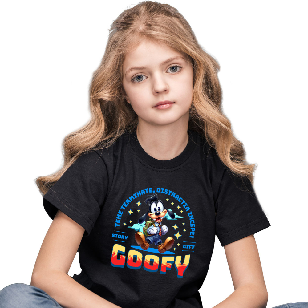 Tricou Copii cu Invatare Vesela cu Goofy 100% Bumbac, Negru, 10 Ani [2]