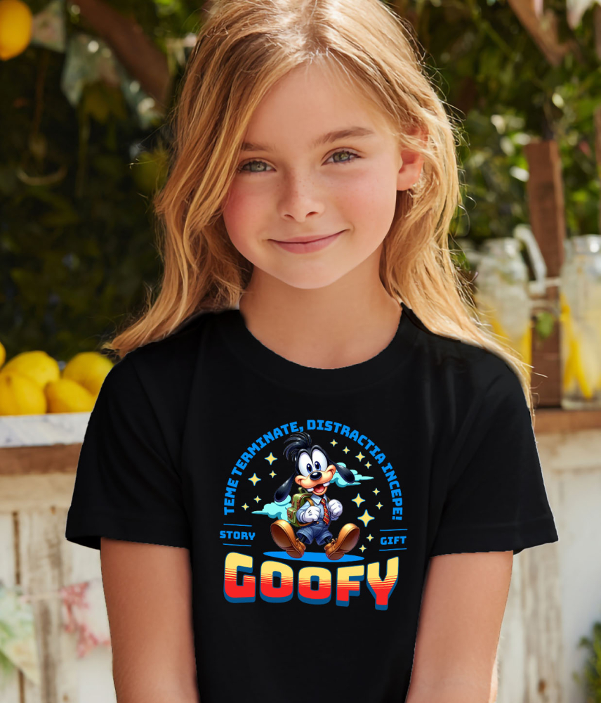 Tricou Copii cu Invatare Vesela cu Goofy 100% Bumbac, Negru, 10 Ani [4]
